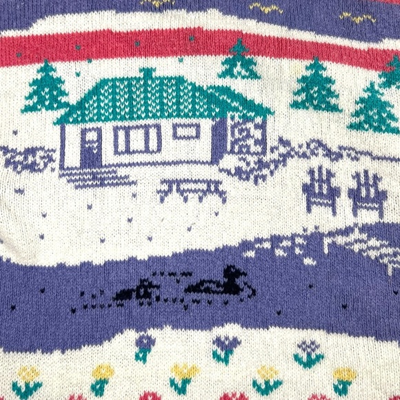 Vintage 90s Northern Reflections Pink Purple Duck Lake Nature Scene Cardigan XL - Picture 7 of 11